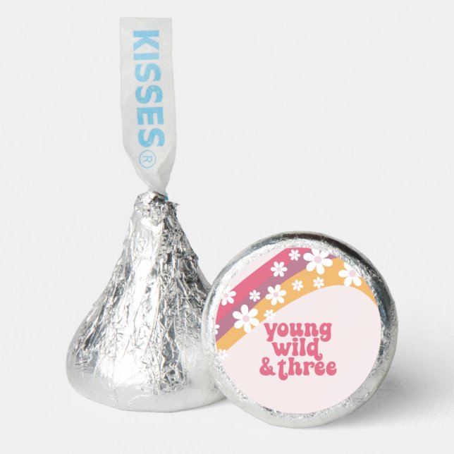 hippie Daisy Young Wild and Three Birthday Hershey®'s Kisses® (Front)