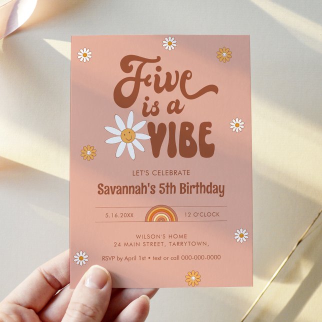 HIPPIE DAZE Five Is Vibe 5th Birthday Party Invitation (Creator Uploaded)