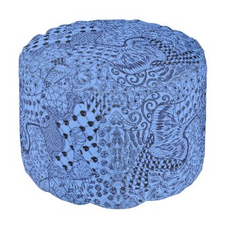 Hippie Dippie Pouf with Blue Zentangle Design