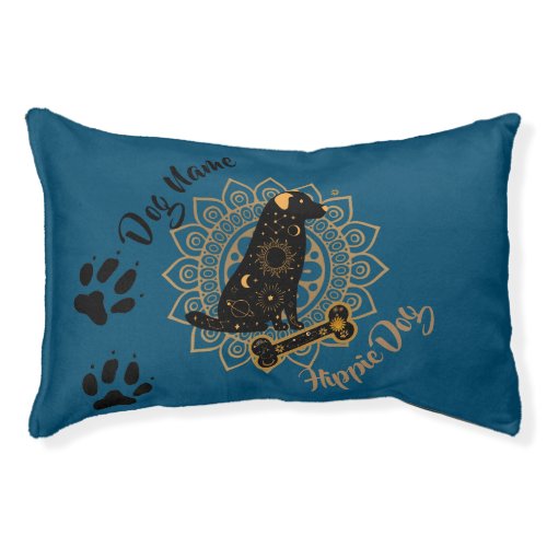 Hippie Dog Mandala Paw Print Blue Black Gold Pet Bed