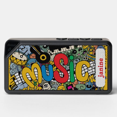Hippie Doodle Music  Custom Groovy Typography Bluetooth Speaker