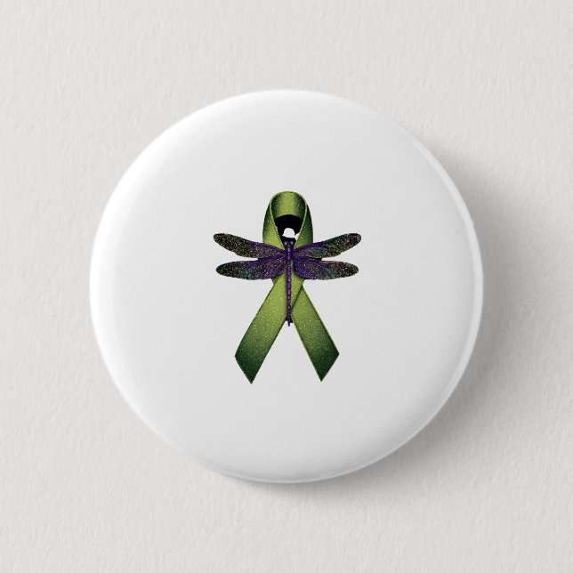 Hippie Dragonfly Green Ribbon Cerebral Palsy Aware Button (Front)