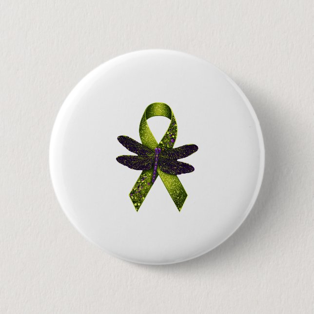 Hippie Dragonfly Green Ribbon Cerebral Palsy Aware Button (Front)