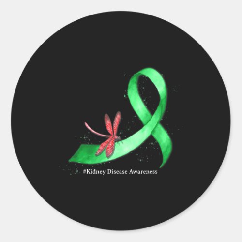 Hippie Dragonfly Green Ribbon Kidney Disease Aware Classic Round Sticker
