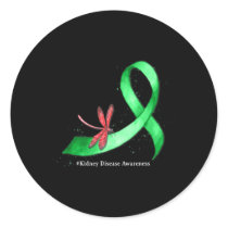 Hippie Dragonfly Green Ribbon Kidney Disease Aware Classic Round Sticker