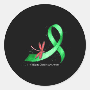 Hippie Dragonfly Green Ribbon Kidney Disease Aware Classic Round Sticker
