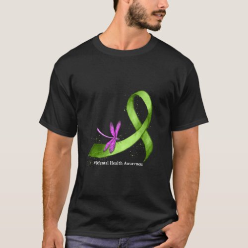 Hippie Dragonfly Green Ribbon Mental Health Awaren T_Shirt