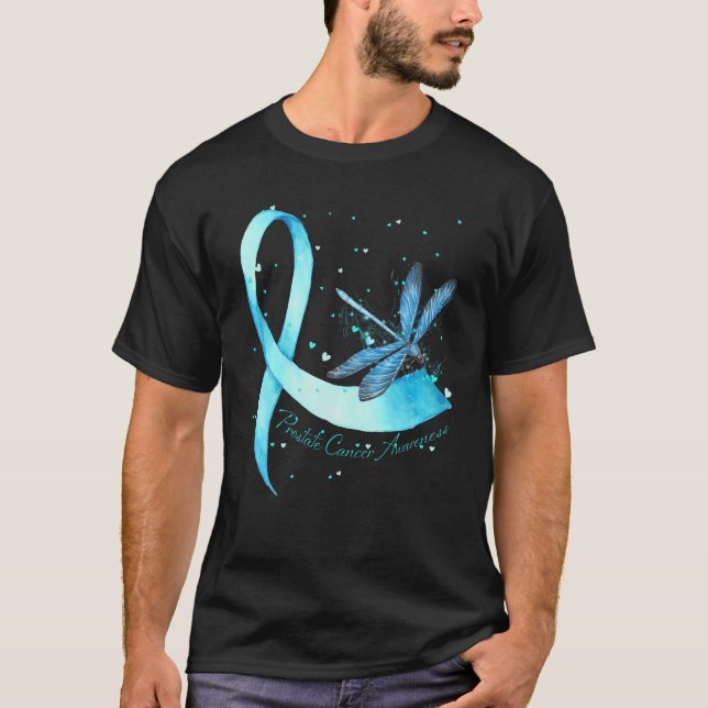 Hippie Dragonfly Light Blue Ribbon Prostate Cancer T-Shirt (Front)