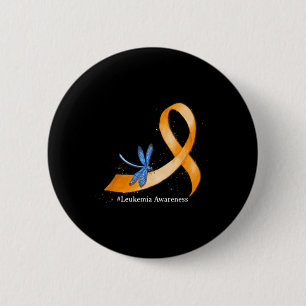 Hippie Dragonfly Orange Ribbon Leukemia Awareness  Button