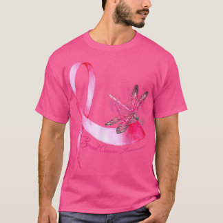 Hippie Dragonfly Pink Ribbon Breast Cancer Awarene T-Shirt