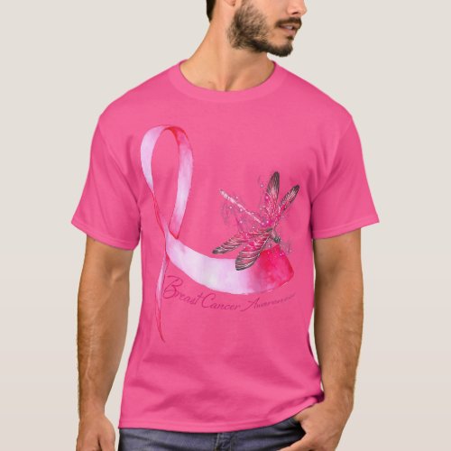 Hippie Dragonfly Pink Ribbon Breast Cancer Awarene T_Shirt