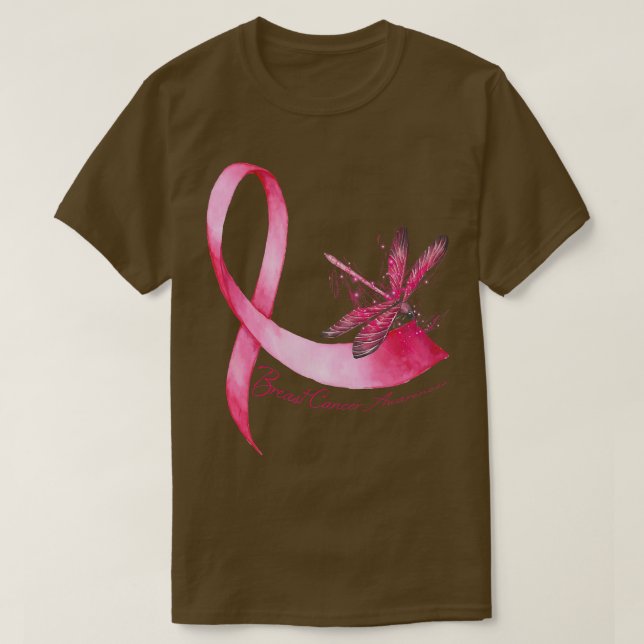 Hippie Dragonfly Pink Ribbon Breast Cancer Awarene T-Shirt (Design Front)