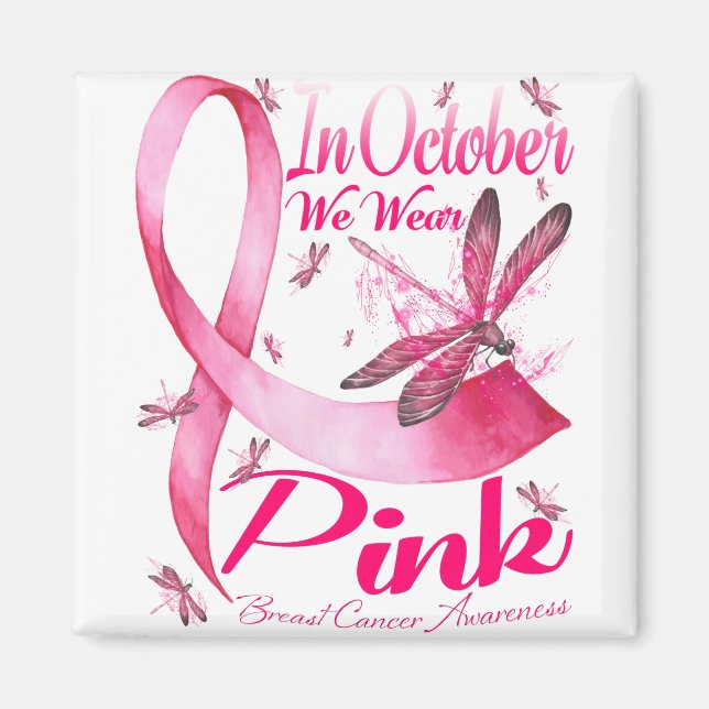Hippie Dragonfly Pink Ribbon Breast Cancer Magnet (Front)