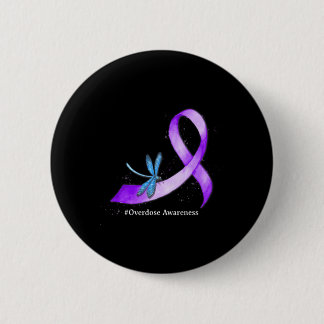 Hippie Dragonfly Purple Ribbon Overdose Awareness  Button