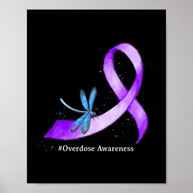 Hippie Dragonfly Purple Ribbon Overdose Awareness  Poster (Front)