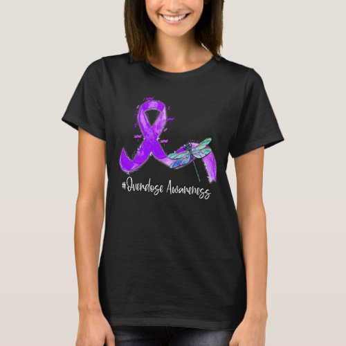 Hippie Dragonfly Purple Ribbon Overdose Awareness T_Shirt