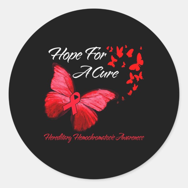 Hippie Dragonfly Red Ribbon Blood Cancer Awareness Classic Round Sticker (Front)
