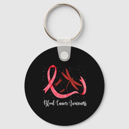Hippie Dragonfly Red Ribbon Blood Cancer Awareness Keychain