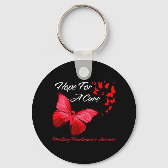 Hippie Dragonfly Red Ribbon Blood Cancer Awareness Keychain (Front)