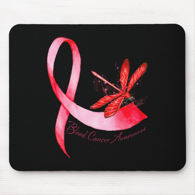 Hippie Dragonfly Red Ribbon Blood Cancer Awareness Mouse Pad (Front)