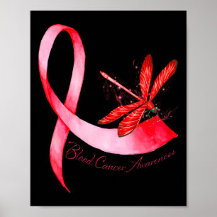 Hippie Dragonfly Red Ribbon Blood Cancer Awareness Poster
