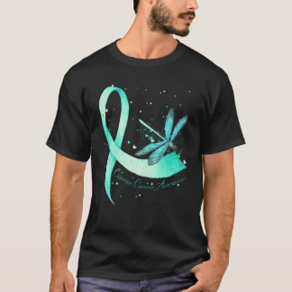 Hippie Dragonfly Teal Ribbon Ovarian Cancer Awaren T-Shirt