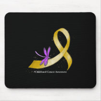 Hippie Dragonfly Yellow Ribbon Childhood Cancer Aw Mouse Pad