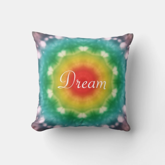 Hippie Dream Rainbow Typography Throw Pillow (Front)
