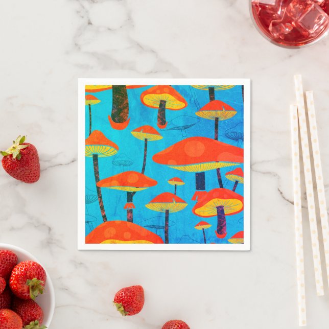 Hippie Dreamy Retro Vibe Enchanting Mushrooms Napkins (Insitu)