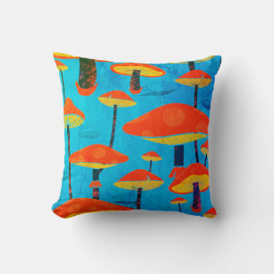 Hippie Dreamy Retro Vibe Enchanting Mushrooms Throw Pillow
