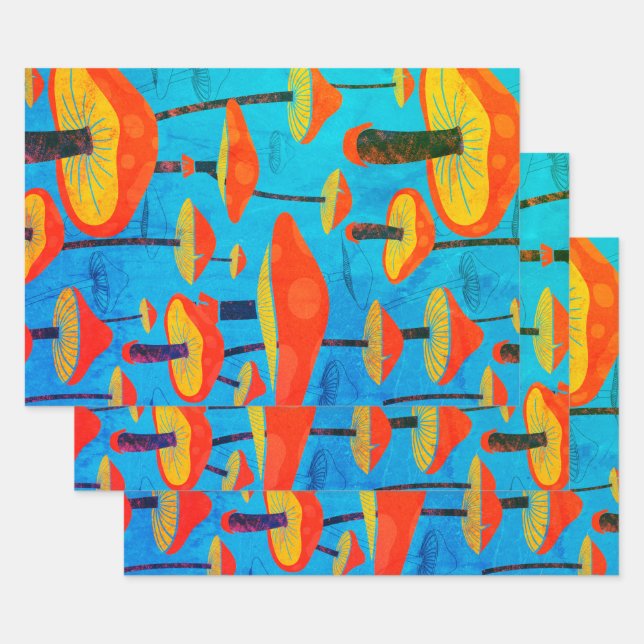 Hippie Dreamy Retro Vibe Enchanting Mushrooms Wrapping Paper Sheets (Set)
