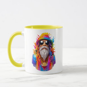 Hippie Dude Colorful Rainbow Portrait Yellow Theme Mug