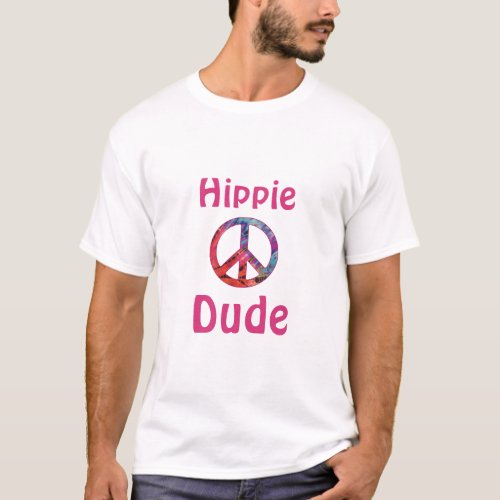 Hippie Dude Pink Blue Batik Tie Dye Peace Sign T_Shirt