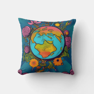 Hippie Earth Throw Pillow