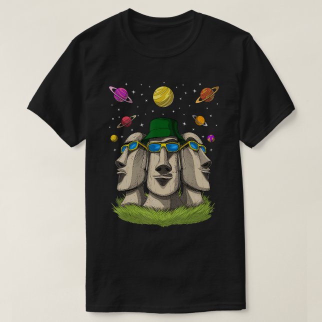 Hippie Easter Island Statues Psychedelic Moai Head T-Shirt (Design Front)