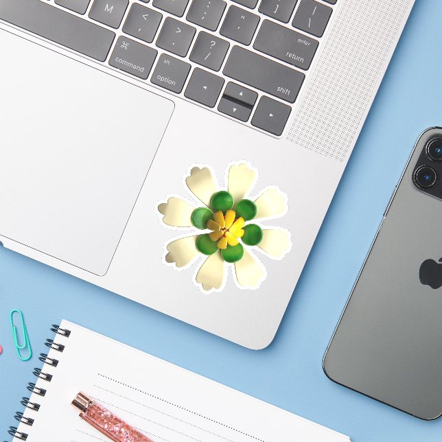  Hippie Exotic White Daisy Flower Wedding Sticker (Laptop w/ iPhone)