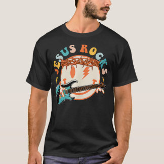 Hippie Face Jesus Rocks Faith Christian Faith Funn T-Shirt