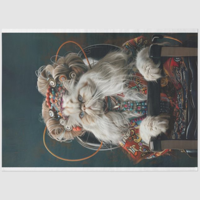 Hippie Fancy Cat in Salon Decoupage Tissue Paper (Front)