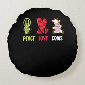 Hippie Farmer Cow Idea|Funny Cow Lover Gift Round Pillow
