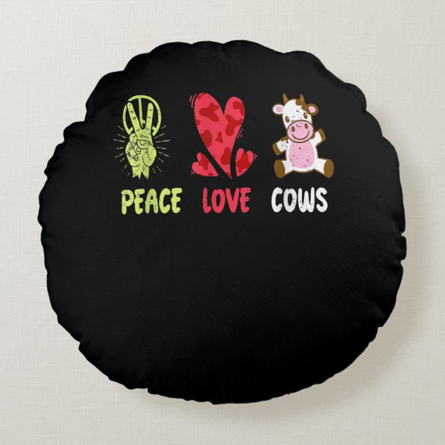 Hippie Farmer Cow Idea|Funny Cow Lover Gift Round Pillow (Front)