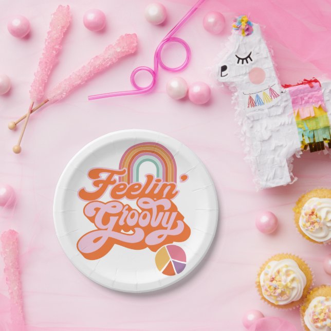 Hippie Feelin' Groovy Rainbow Peace Sign Paper Plates (Party)