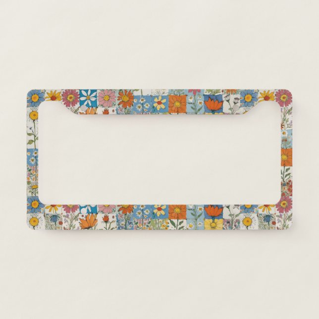 Hippie Floral Patchwork License Plate Frame (Front)
