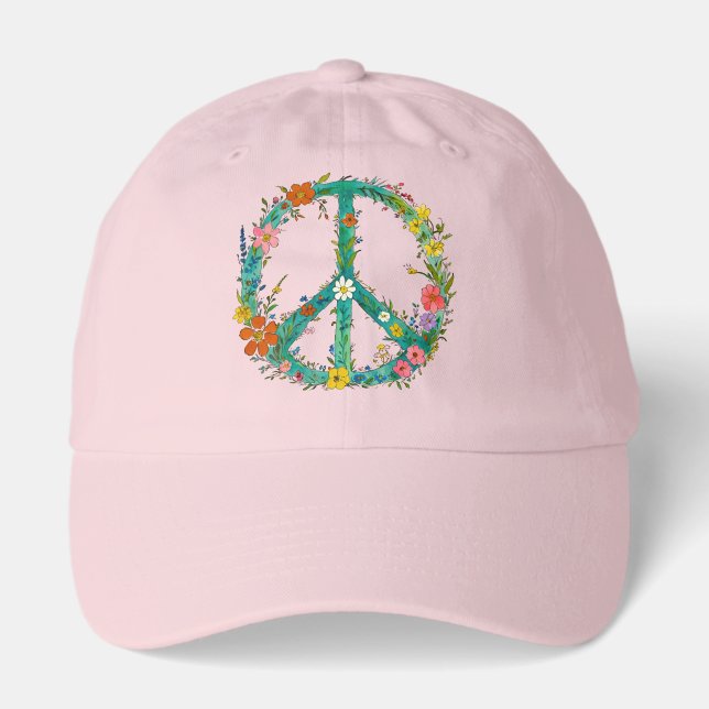 Hippie Floral Peace Sign Hat (Front)