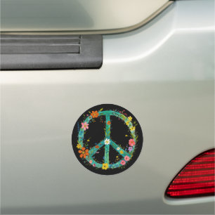 Hippie Floral Peace Sign On A Black Background