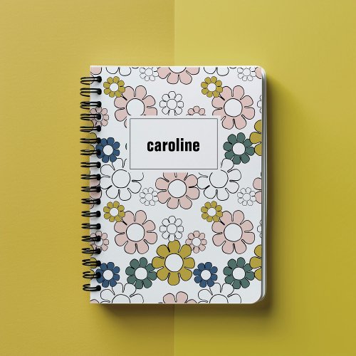 Hippie Floral Personalized Notebook in White