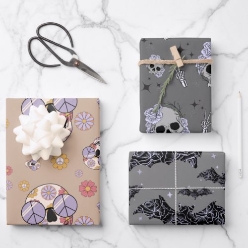 Hippie Floral Skull Wrapping Paper Sheets