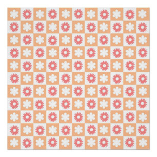 Hippie Flower Checkerboard Pattern Poster