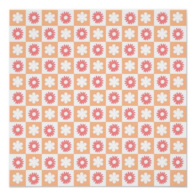 Hippie Flower Checkerboard Pattern Poster (Front)