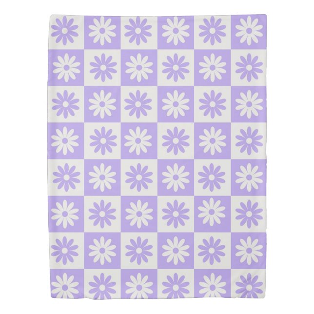 Hippie Flower Checkerboard Pattern Purple Duvet Cover (Front)