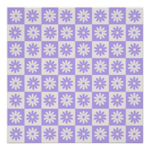 Hippie Flower Checkerboard Pattern Purple Poster